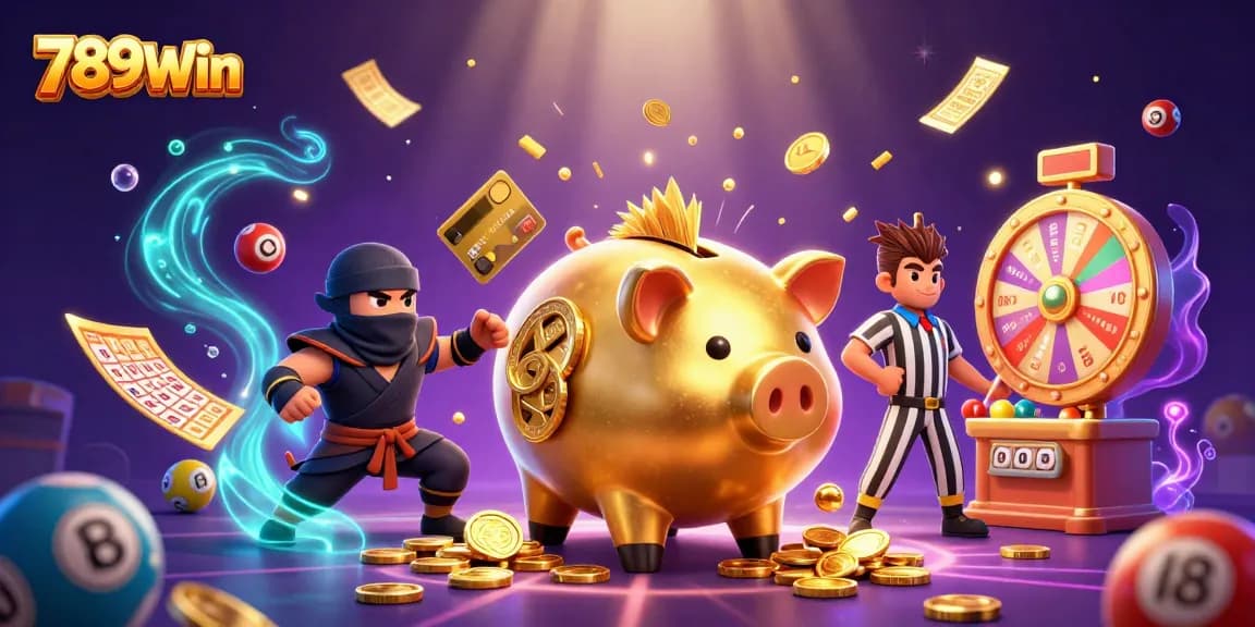 Join the fun at 789Win as a golden piggy bank sumo wrestler creates a spectacular gaming atmosphere.