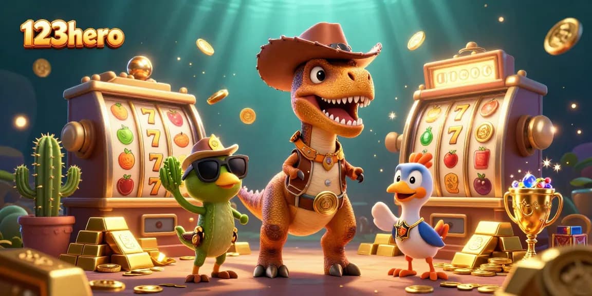 Experience thrilling wins at 123hero with vibrant 3D characters and a dynamic casino environment.