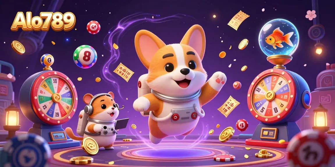 Engage with Alo789's thrilling casino adventure featuring a lively 3D corgi and lottery elements for immersive gambling fun.