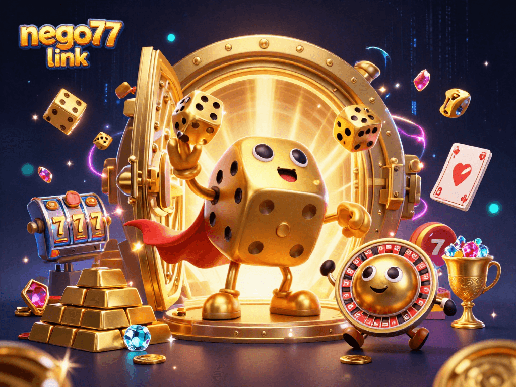 Engage with the exciting nego77 link showcasing a vibrant casino scene with lively characters and dazzling treasures.