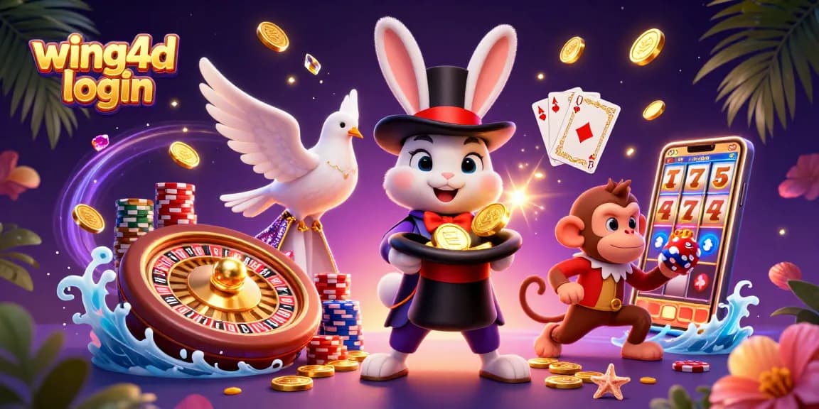 Win big with wing4d login as the magician rabbit pulls golden coins and poker chips!