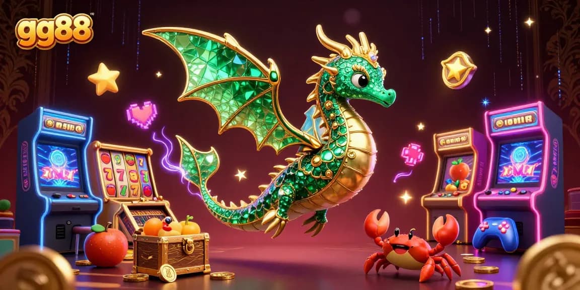 Winning big at gg88 with vibrant 3D casino-themed scenes filled with slot reels and treasures.