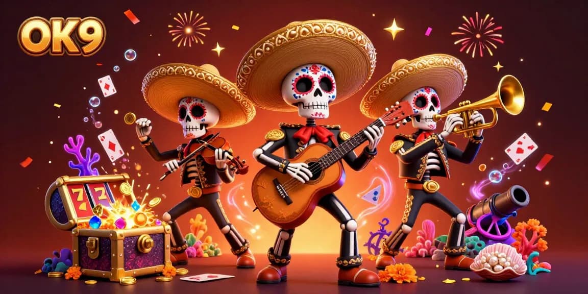 Engage in thrilling gameplay at OK9 with our vibrant and dynamic Day of the Dead casino illustration.