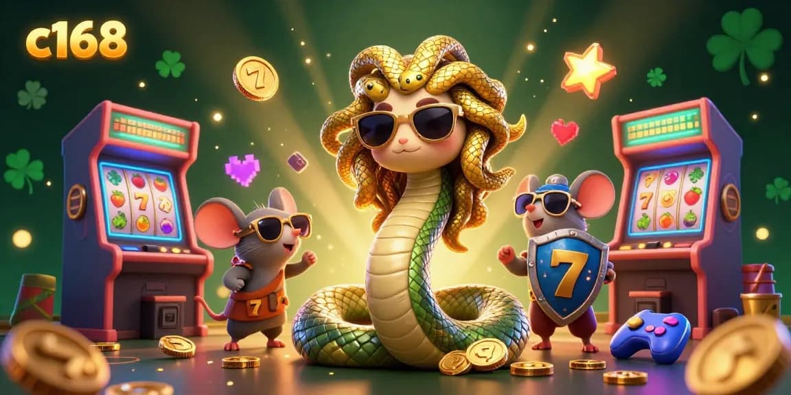 Win big with c168 at this energetic casino-themed scene featuring cute Medusa and a warrior mouse.
