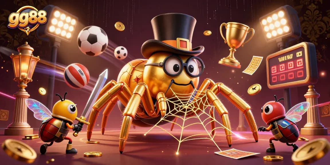 Experience the excitement of gg88 as a golden tarantula weaves a web of winning opportunities in a vibrant casino setting.