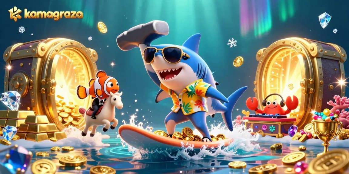 Win big with kamagraza while enjoying a festive 3D underwater casino scene filled with treasures!