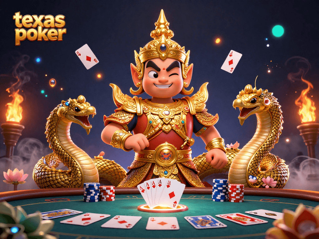 Engage in texas poker with stunning characters and vibrant casino elements in this colorful scene.