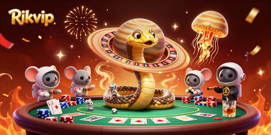 Experience Rikvip's exciting gaming atmosphere with a cosmic dealer and animated betting action.