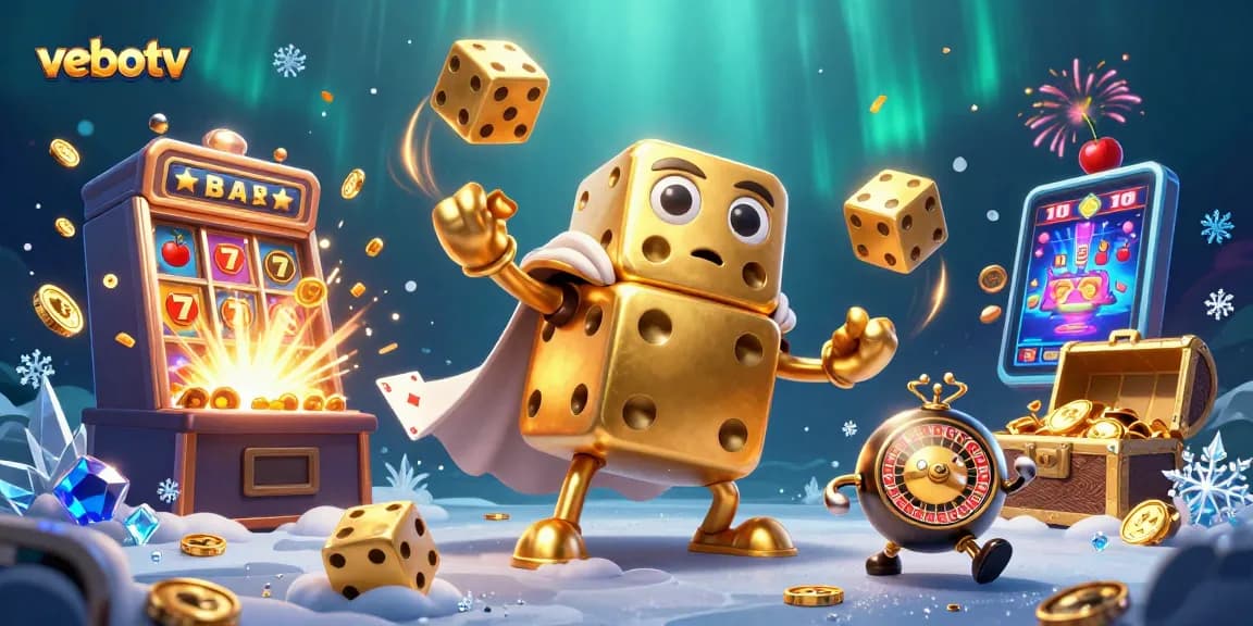 Engage with vebotv's dynamic online gambling offerings through an illustrated depiction of cartoon characters interacting with casino elements.