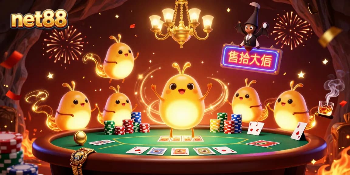 Engage with net88 casino's vibrant atmosphere as glowworms illuminate the gaming scene.