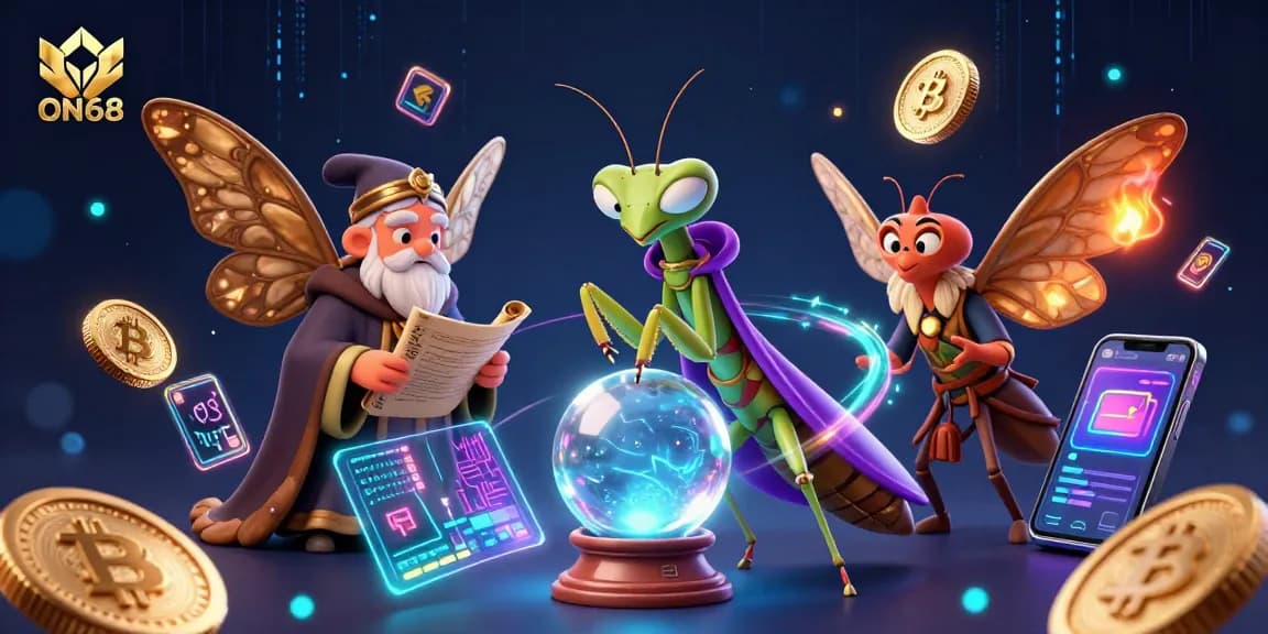 Engage with the mystical ON68 casino experience featuring a fortune teller and ethereal elements.