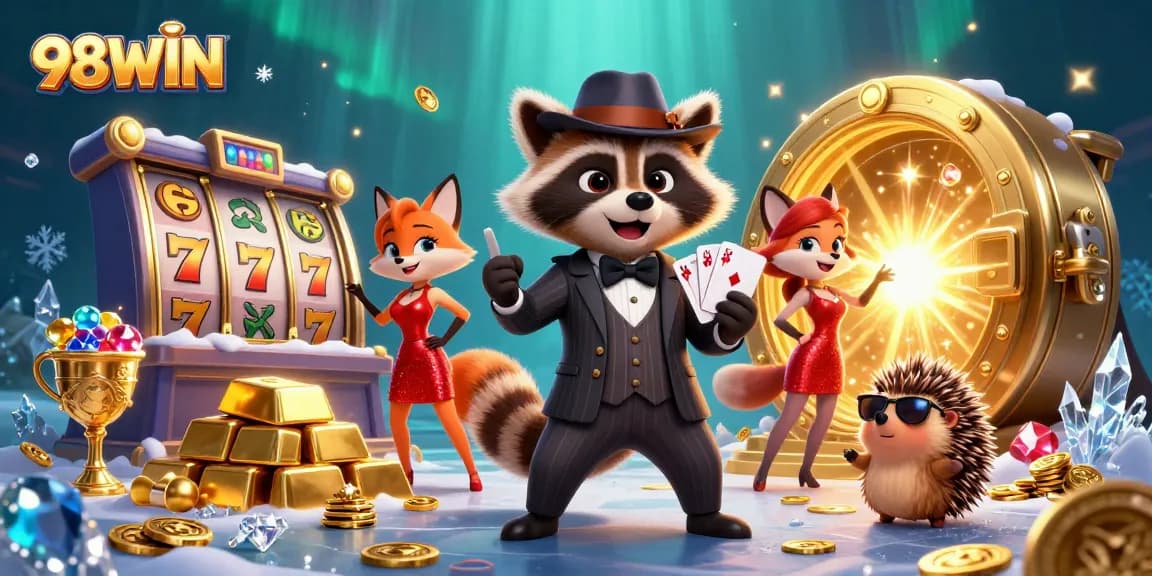 Experience thrilling wins with 98WIN as raccoon and fox conquer the casino realm.