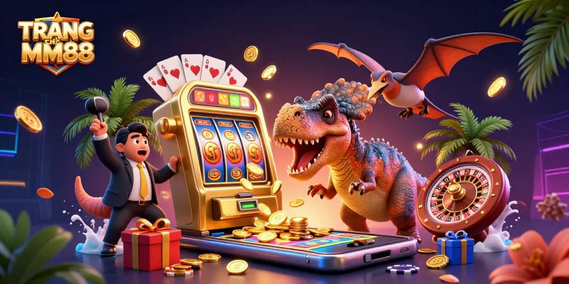 Engage with TRANG CHỦ MM88 as the pachycephalosaurus wins a jackpot, surrounded by casino excitement.