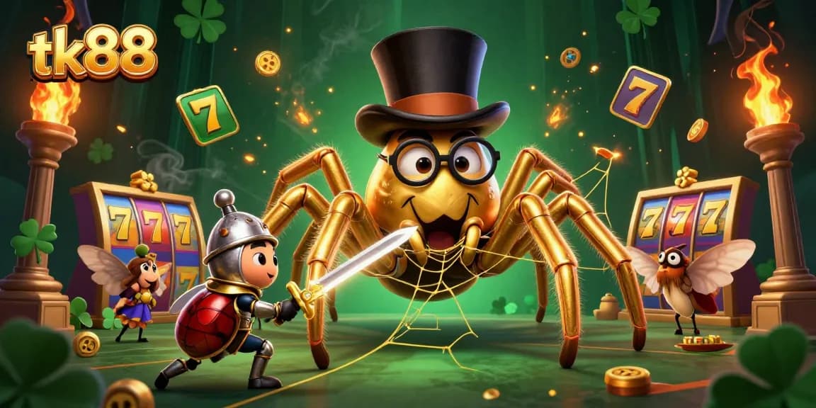 Experience thrilling gameplay at tk88 with a magical golden tarantula and daring beetle knight.