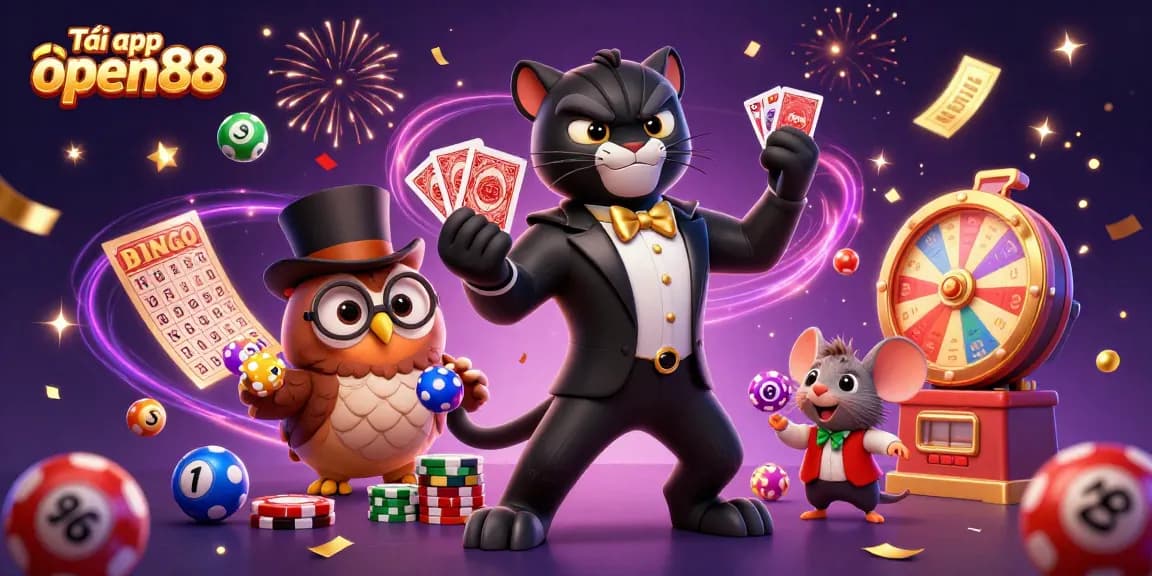 Engage with Tải app open88 for thrilling casino experiences featuring colorful lottery scenes and dynamic characters.