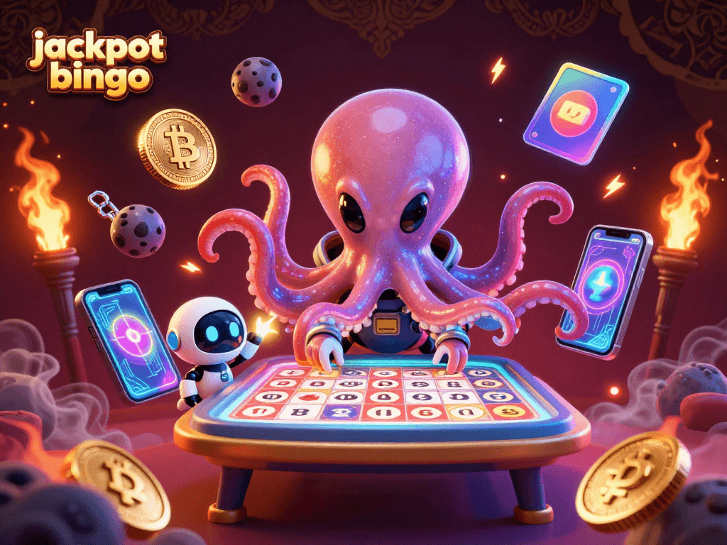 Experience thrilling jackpot bingo excitement with vibrant alien characters and dynamic gaming elements in space.