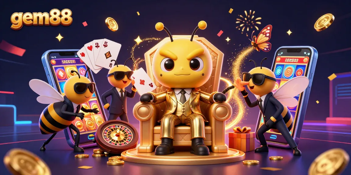 Join the gem88 mob in a vibrant 3D casino scene filled with thrilling games and golden winnings.