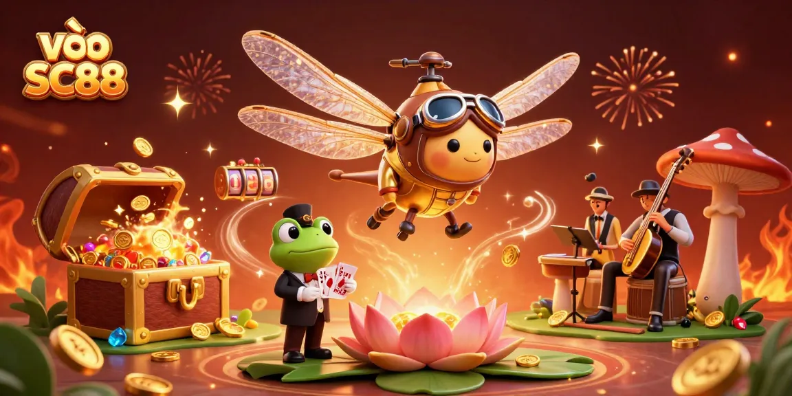 Play exciting games by joining vào SC88 with a vibrant casino scene featuring characters and action elements.