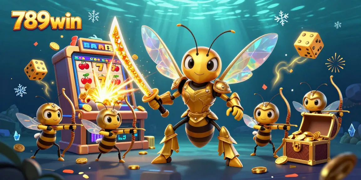 Experience thrilling fun with 789win as the golden hornet and bee archers celebrate a jackpot in this vivid illustration.