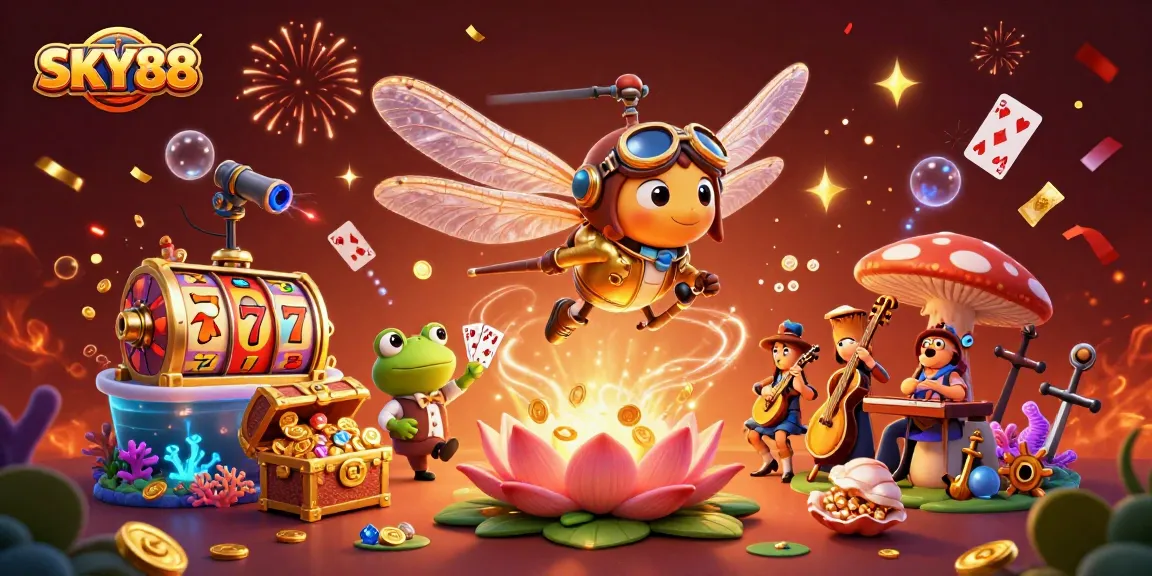 Engage with vibrant casino excitement at SKY88 featuring lively characters and dynamic gaming elements.