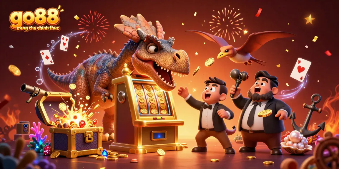 Experience the excitement of go88 trang chu chinh thuc with a jackpot scene featuring dynamic dinosaur action.