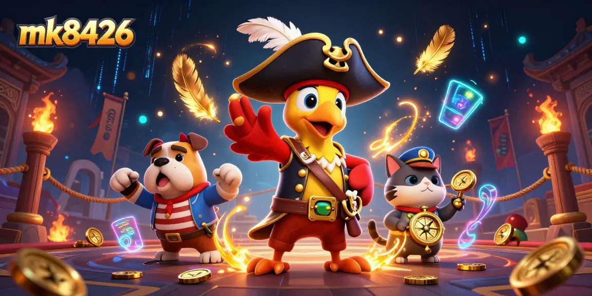 Engage with mk8426 slots and jackpots in a vibrant casino atmosphere featuring dynamic characters.