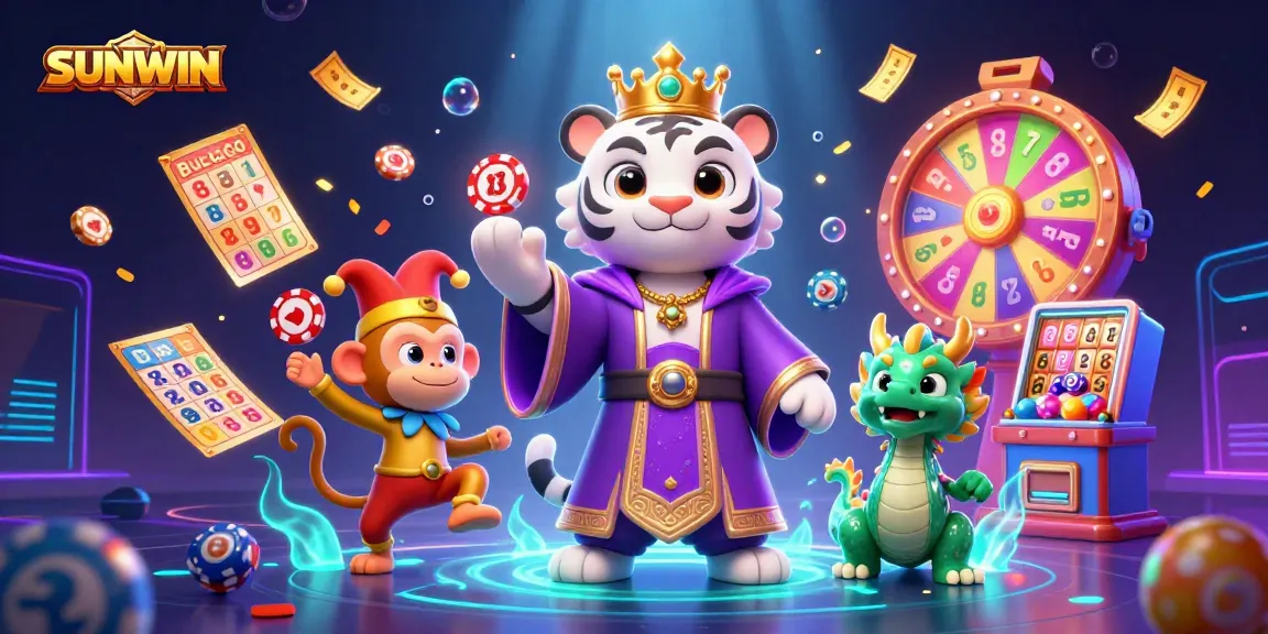 SUNWIN offers immersive gaming experiences with vibrant slot reels, lively characters, and a dynamic casino atmosphere.
