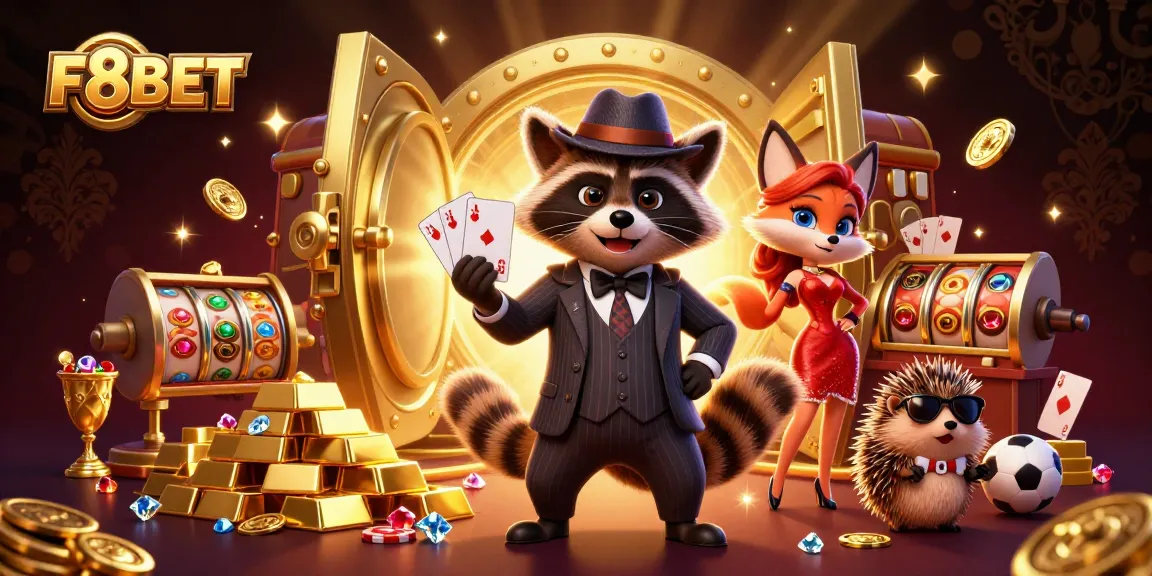 Experience gambling excitement at F8BET with a vivid 3D illustration of characters and casino elements.