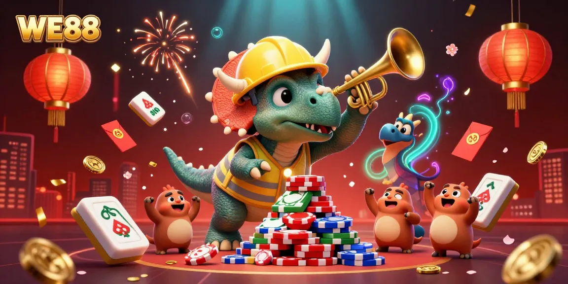 Celebrate your winnings at WE88 with a colorful 3D casino scene showcasing joy and gaming excitement.