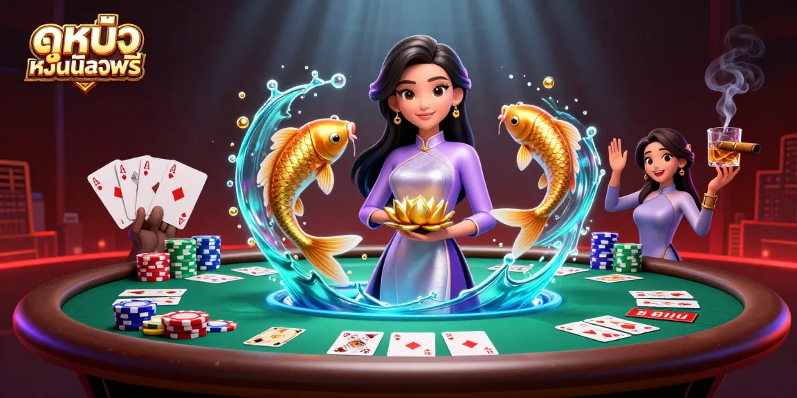 Experience ดูหนังออนไลน์ฟรี with vibrant casino-themed 3D illustration showcasing elegant characters and gaming elements.