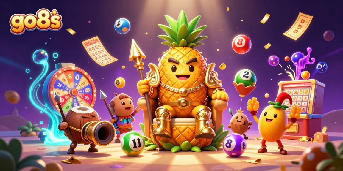 Engage with the go8s casino world where a lively golden pineapple king rules over exciting games amidst colorful lottery balls.