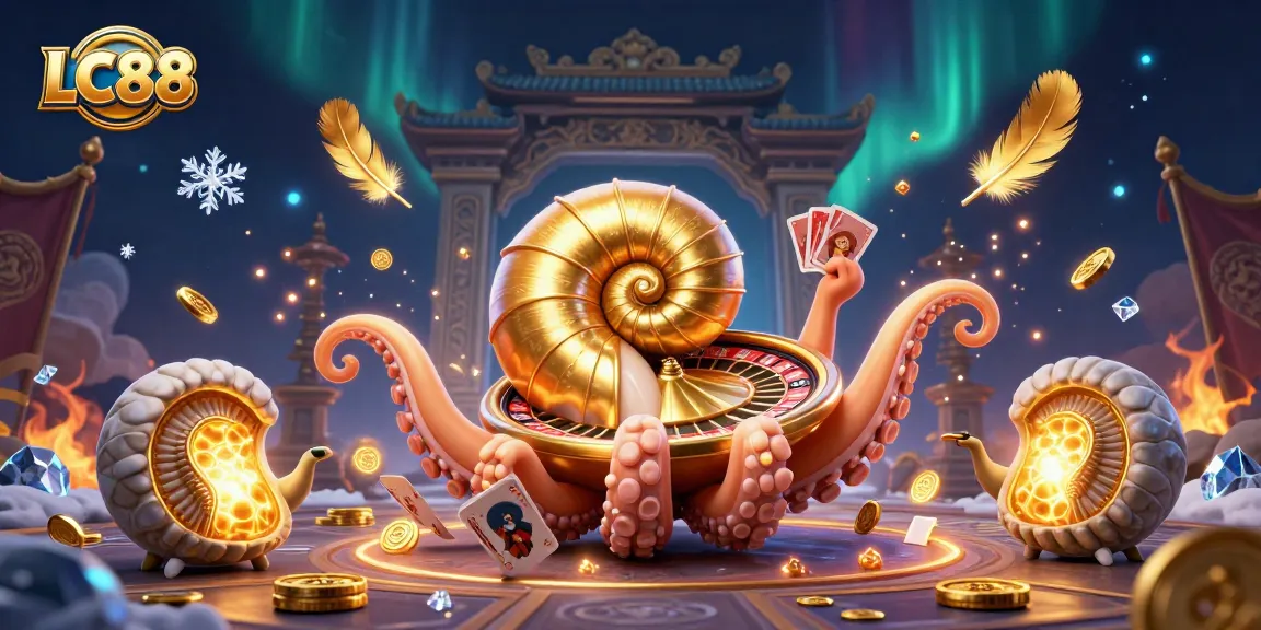 Experience exciting gaming at LC88 with a giant nautilus and glowing ammonites.