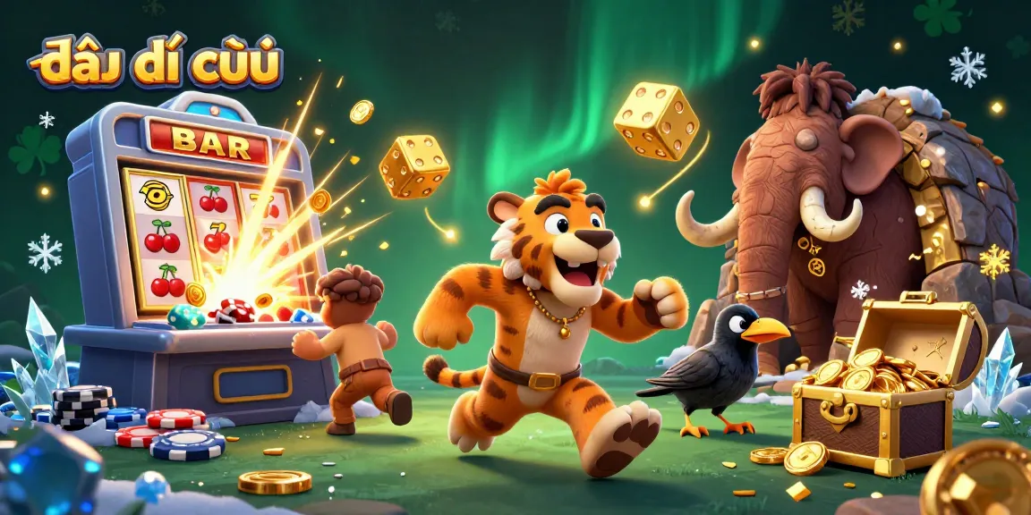 Experience the thrills of đấu địa chủ in a dynamic image showcasing a prehistoric casino scene with unique characters.