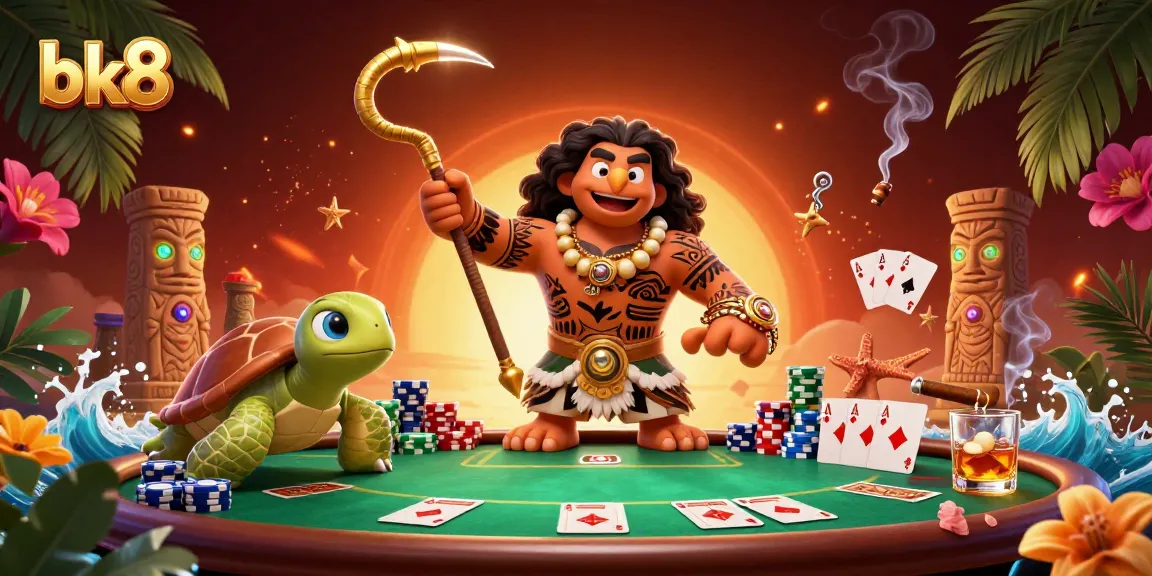 Experience the thrill of bk8 gaming with a vibrant 3D casino scene featuring iconic characters and poker elements.