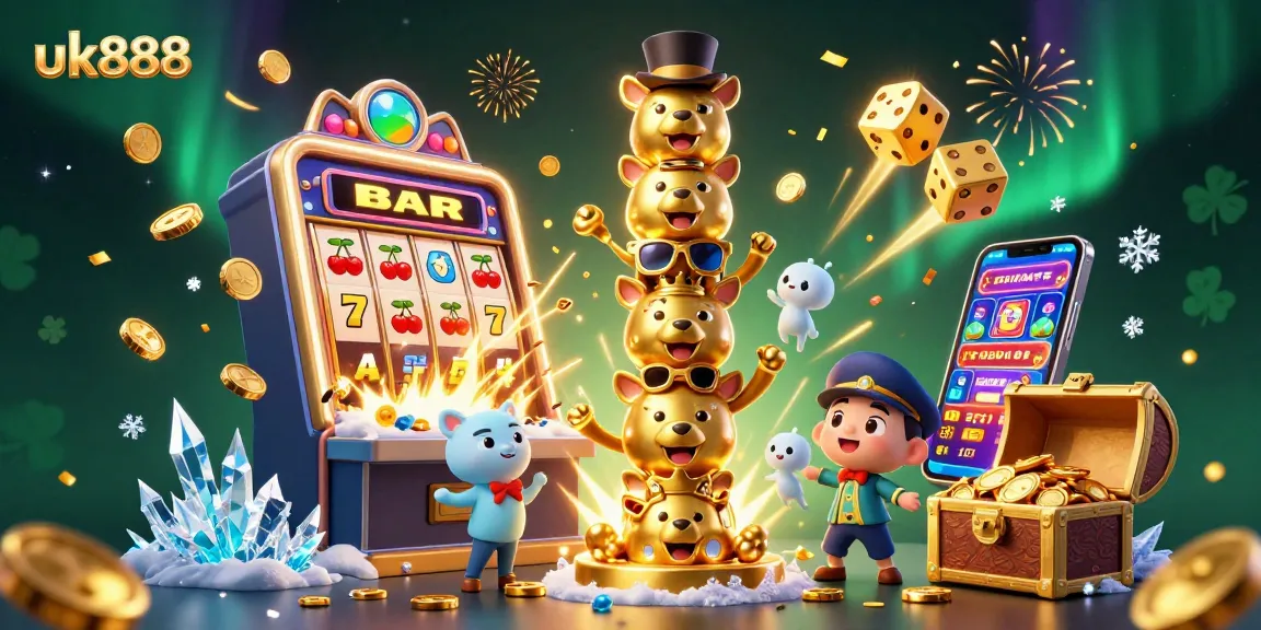 Experience thrilling jackpots at uk888 with vibrant 3D illustration showcasing casino excitement and rich rewards.