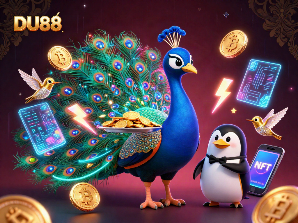 Engage with an exhilarating DU88 online casino experience featuring vibrant characters and cryptocurrency elements.