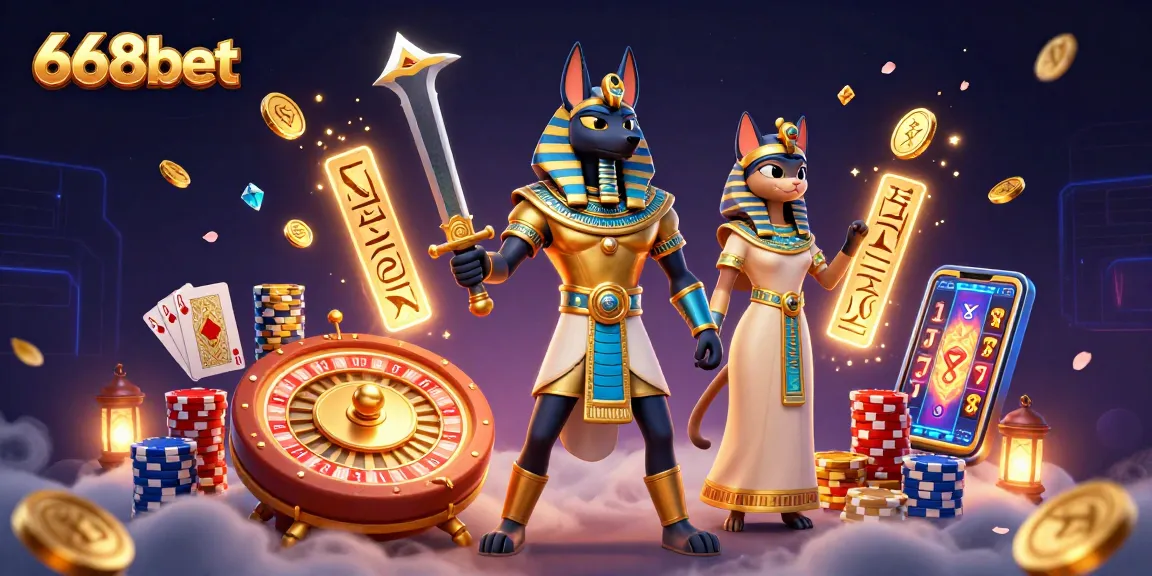 Experience thrilling gaming with 668bet's engaging slots and casino vibes in this colorful 3D scene.