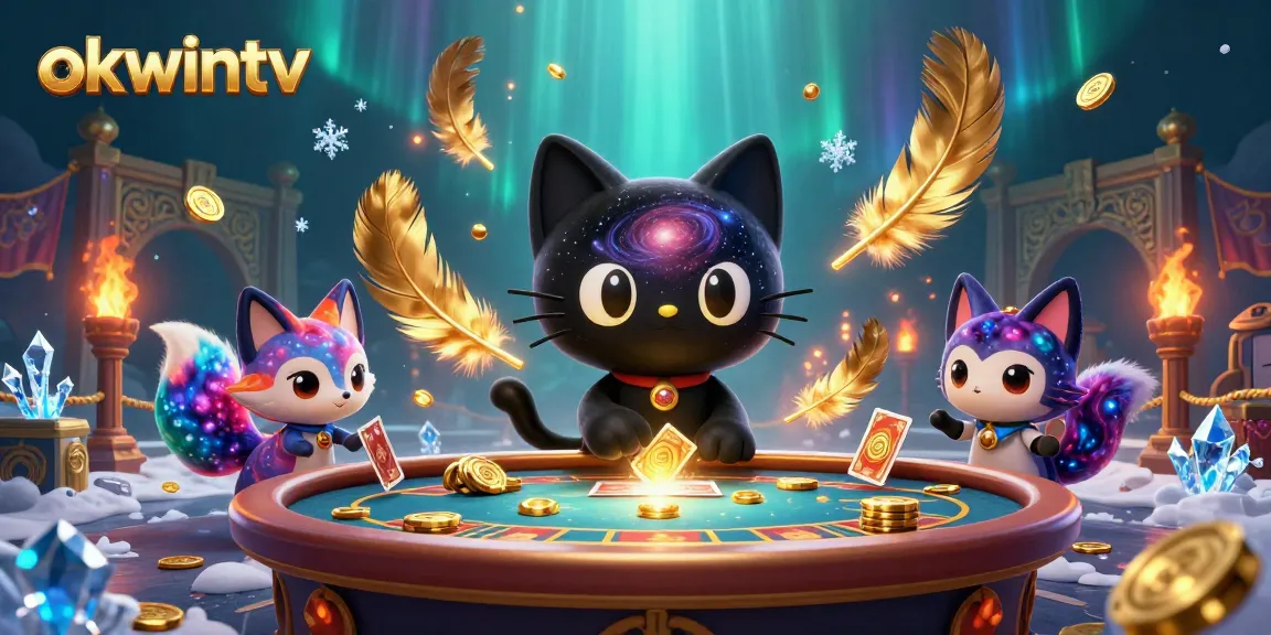 okwintv combines a cosmic gaming experience with a black hole cat and colorful gas fox, creating a vibrant gambling scene
