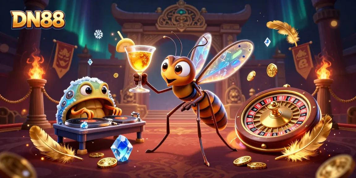 Experience thrilling gaming at DN88 with vibrant casino characters in a dynamic 3D scene.
