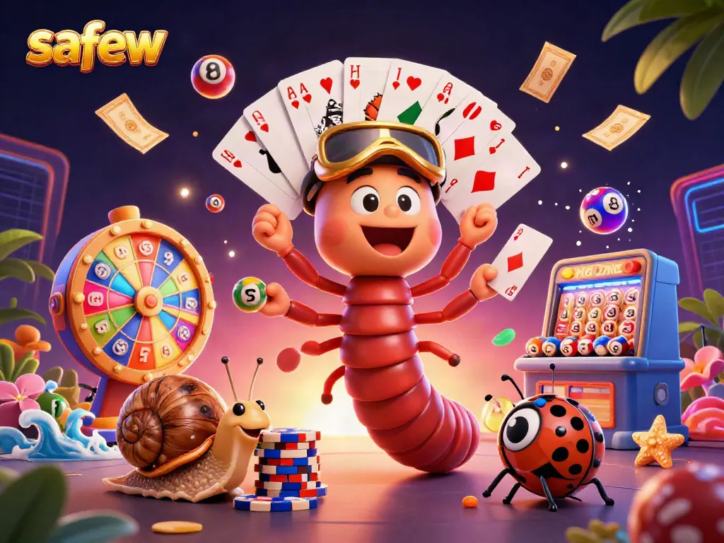 Engage with safew casino excitement as colorful lottery elements surround animated characters in a vibrant scene.