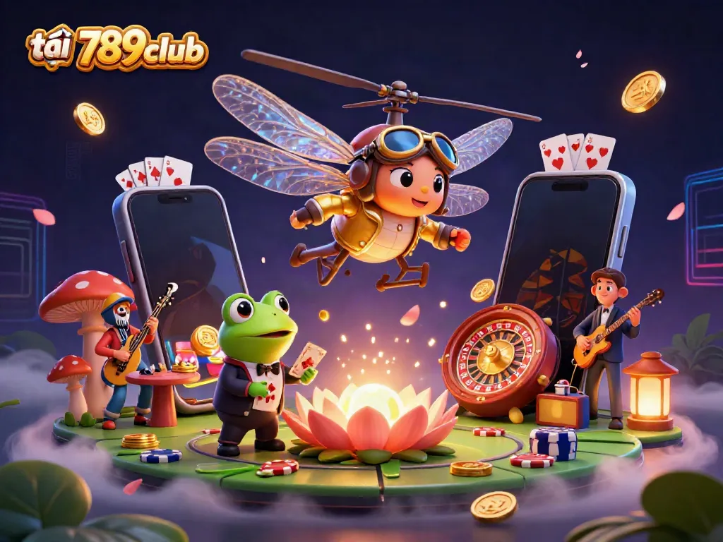 Spin and win with tải app 789club from this vibrant 3D illustration featuring a casino scene.