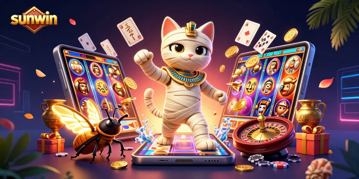 Experience thrilling gameplay with sunwin in a vibrant Egyptian-themed casino illustration.