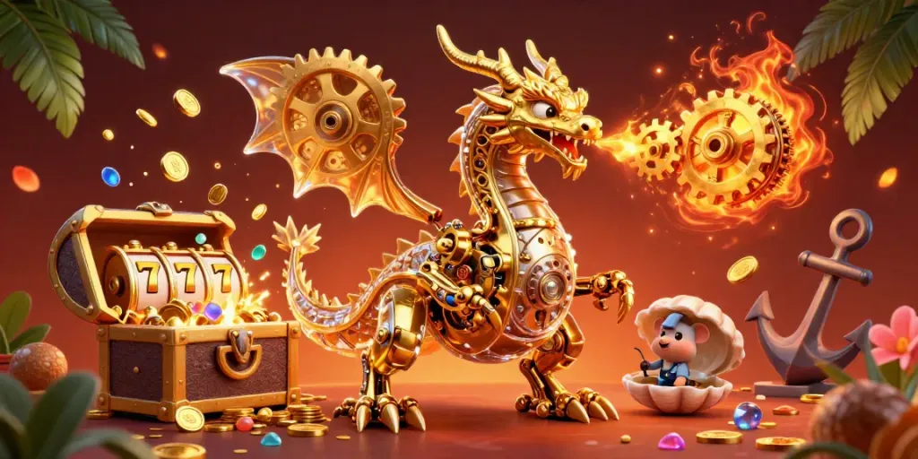 Experience thrilling gameplay at TG88 featuring a golden dragon amidst vibrant slot elements and underwater treasures.