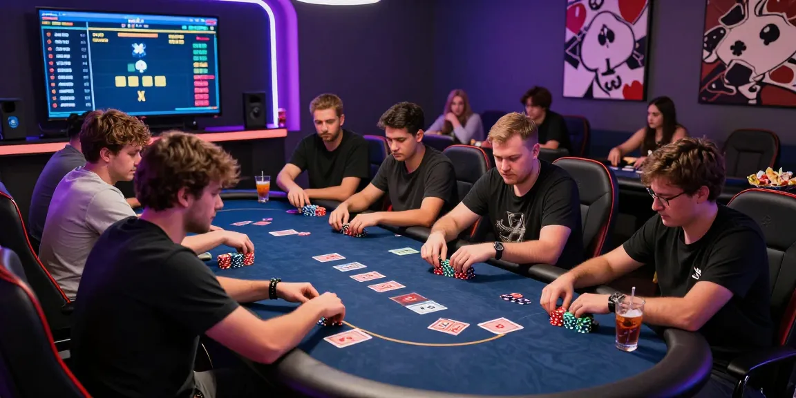 Dewapoker online players competing in an exciting gaming room atmosphere, showcasing vibrant poker elements.