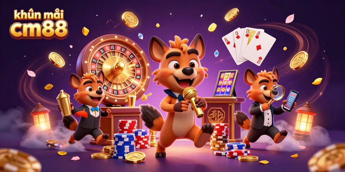 Experience the excitement with "khuyến mãi cm88" at this lively casino scene, featuring a hyena comedy club atmosphere.