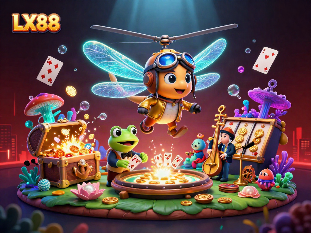 Engage in the LX88 casino atmosphere with vibrant characters and dynamic game elements.
