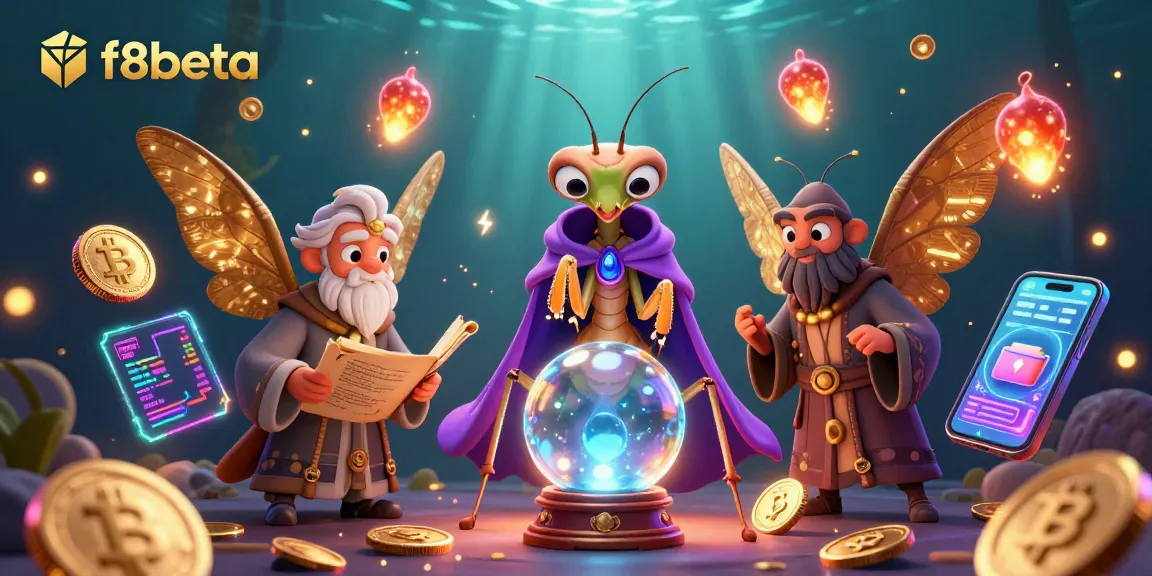 Win big at f8beta with a vibrant fortune teller scene featuring cryptocurrency elements and mystical vibes.