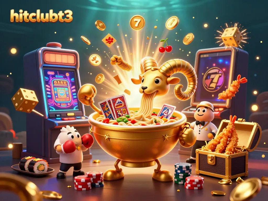 Win big at hitclubt3 with a vibrant 3D casino illustration showcasing playful characters and exciting game elements.