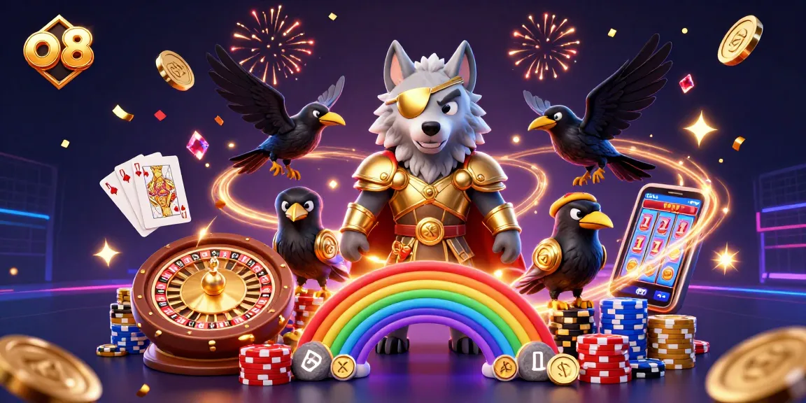 Experience thrilling action at o 8 casino with Odin and his ravens amidst a vibrant chip bridge.