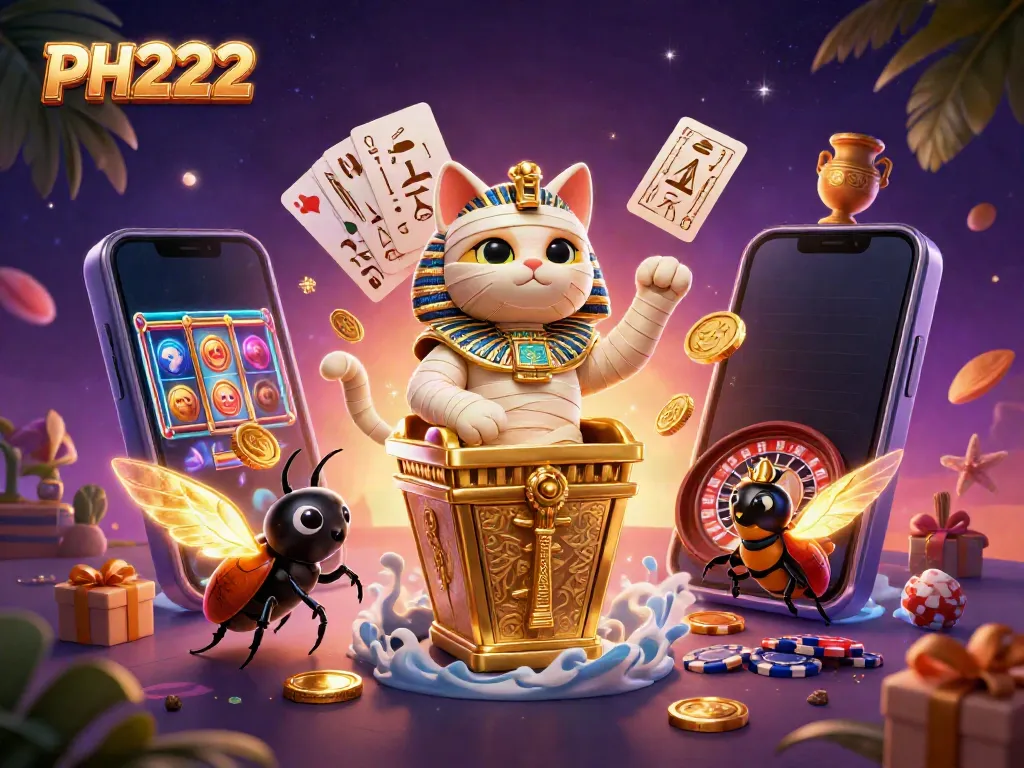 Play exciting slots at PH222 casino with a vibrant pyramid-themed setup, featuring endless treasures.